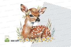 Cute Baby Deer Clipart with Flowers in Nature PNG Product Image 1