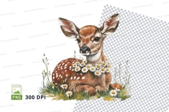Cute fawn deer clipart with floral crown in meadow Product Image 1