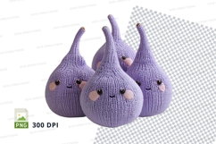 Cute purple knit bunny clipart set 3D isolated PNG Product Image 1