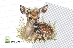 Cute fawn with floral crown in meadow clipart png Product Image 1