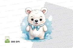 Cute polar bear clipart with blue bow tie on checkered backg Product Image 1