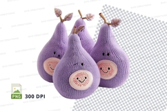Cute knitted purple pear clipart set with happy faces and wi Product Image 1