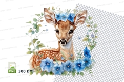 Cute fawn deer clipart with floral wreath and blue flowers Product Image 1