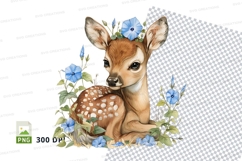 Cute fawn deer clipart with blue flowers crown isolated PNG Product Image 1