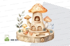 Cute mushroom house clipart in forest fantasy scene illustra Product Image 1