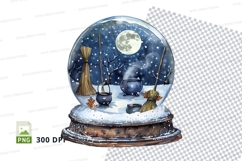 Snow globe winter scene clipart moonlit village landscape Product Image 1