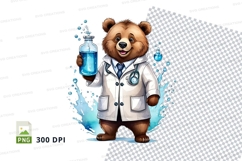 Cute doctor teddy bear holding medicine bottle clipart png Product Image 1