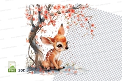 Cute deer fawn clipart with cherry blossoms spring nature Product Image 1