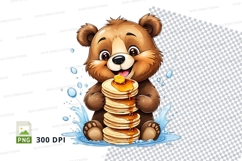 Cute teddy bear eating pancakes clipart illustration Product Image 1