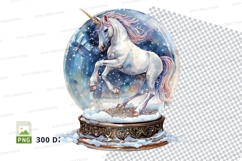 3D white unicorn in snow globe fantasy winter magic clipart Product Image 1