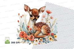 Cute fawn deer clipart with flowers and mushrooms in waterco Product Image 1