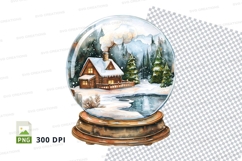 Cozy winter cabin in snow globe clipart png Product Image 1