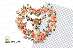 Cute deer head floral wreath clipart transparent PNG Product Image 1