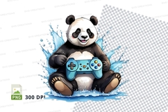 Cute panda playing video game clipart splash water Product Image 1