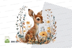 Cute fawn deer clipart in floral wreath watercolor illustrat Product Image 1