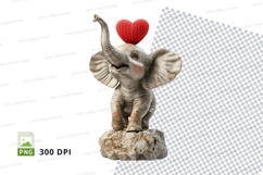 Elephant holding red heart clipart isolated on white backgro Product Image 1