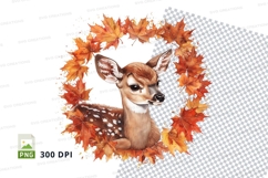 Cute deer clipart with autumn leaves wreath png transparent Product Image 1