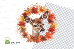 Cute deer head floral autumn wreath clipart PNG Product Image 1