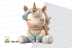 Cute unicorn plush toy sitting on white knit blanket clipart Product Image 1