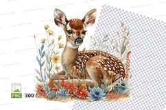 Cute fawn deer resting in wildflower meadow clipart Product Image 1