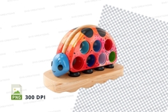 Colorful toy train clipart on wooden base isolated PNG Product Image 1