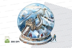 Snow globe with Great Wall of China clipart PNG 300 DPI Product Image 1