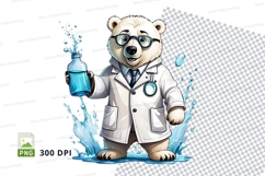 Polar bear doctor holding vaccine bottle clipart png Product Image 1
