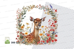 Cute deer clipart in floral wreath spring nature illustratio Product Image 1