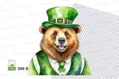 Cute bear in leprechaun hat clipart St Patrick's Day PNG Product Image 1