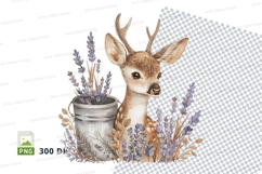 Cute deer clipart in lavender pot with watercolor background Product Image 1