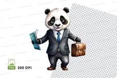 Panda businessman clipart holding briefcase and tablet PNG Product Image 1