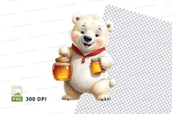 Cute polar bear holding honey jars clipart PNG transparent Product Image 1