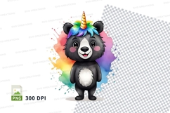 Colorful unicorn bear clipart PNG party celebration rainbow Product Image 1