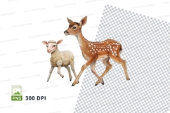 Mother deer and fawn walking in snowy forest clipart Product Image 1