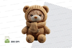 Cute knitted teddy bear with scarf and hat clipart PNG Product Image 1