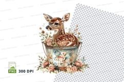 Cute fawn deer in floral teacup clipart png illustration Product Image 1