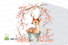 Cute deer clipart in watering can with cherry blossoms sprin Product Image 1