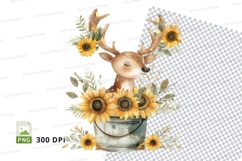 Cute deer clipart with sunflowers in rustic jar illustration Product Image 1
