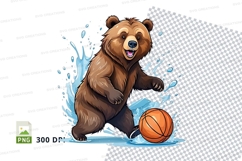 Cartoon bear playing basketball on ice with splashing water Product Image 1