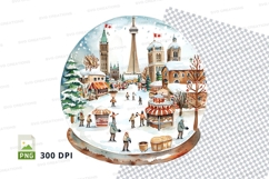 Winter Christmas market clipart with ice rink and festive vi Product Image 1