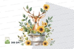 Deer head floral bouquet sunflowers clipart PNG Product Image 1