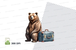 Brown bear sitting with travel luggage clipart illustration Product Image 1