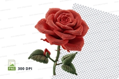 Red crochet rose clipart PNG high detail 300 DPI floral Product Image 1