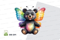 Colorful rainbow bear clipart with butterfly wings transpare Product Image 1