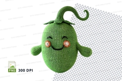 Cute green knitted pumpkin clipart smiling face isolated PNG Product Image 1