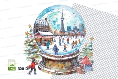 Winter city snow globe clipart illustration 3D scene festive Product Image 1
