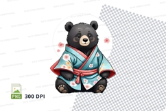 Cute cartoon bear in kimono with cherry blossoms clipart Product Image 1