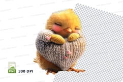 Cute yellow chick knitted toy sleeping on mesh background Product Image 1