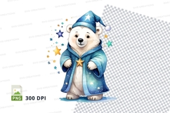 Cute polar bear clipart in winter coat with stars and snowfl Product Image 1