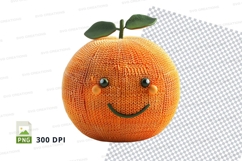 Cute orange knit fruit clipart happy smiley face 300 DPI PNG Product Image 1
